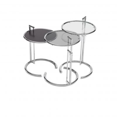 Adjustable Table E 1027 table d'appoint ClassiCon - QUICK SHIP Chromé - Parsol de verre gris